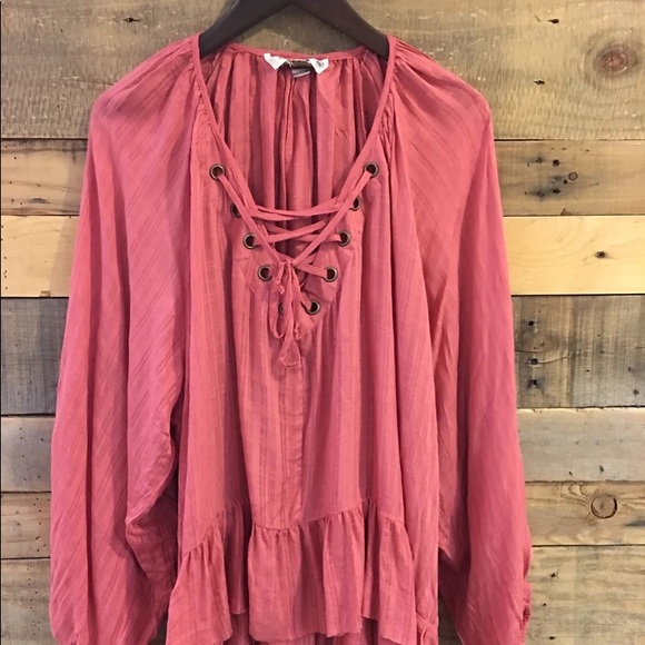 Vintage Havana Oversized Flowy Lace-Up Top - 4