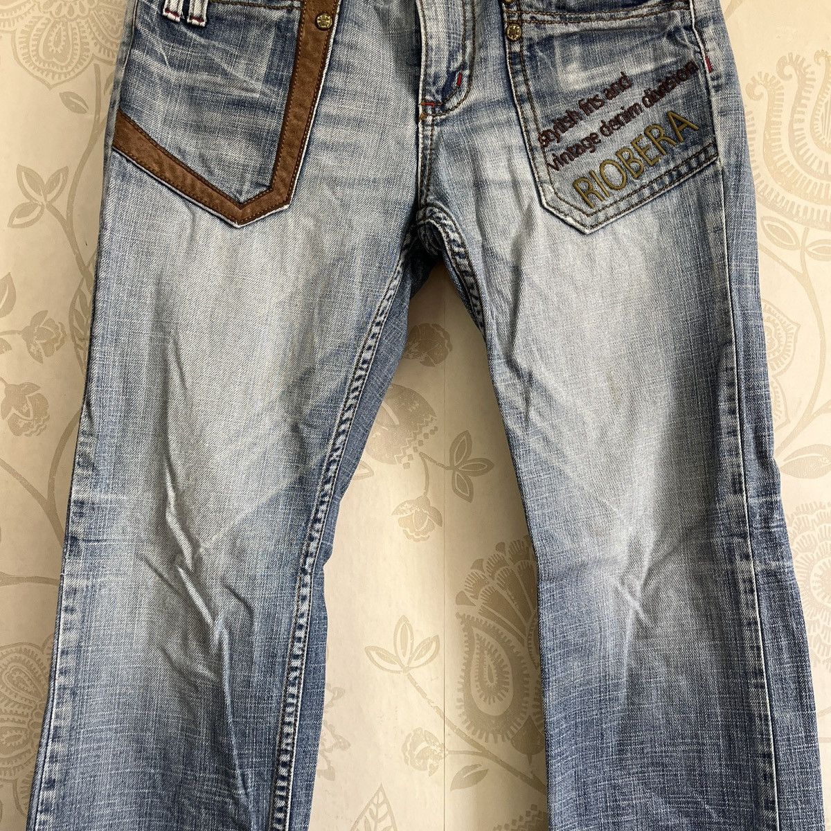 Riobera Vintage Japan Blue Denim Jeans Big Buttons Zipped - 7