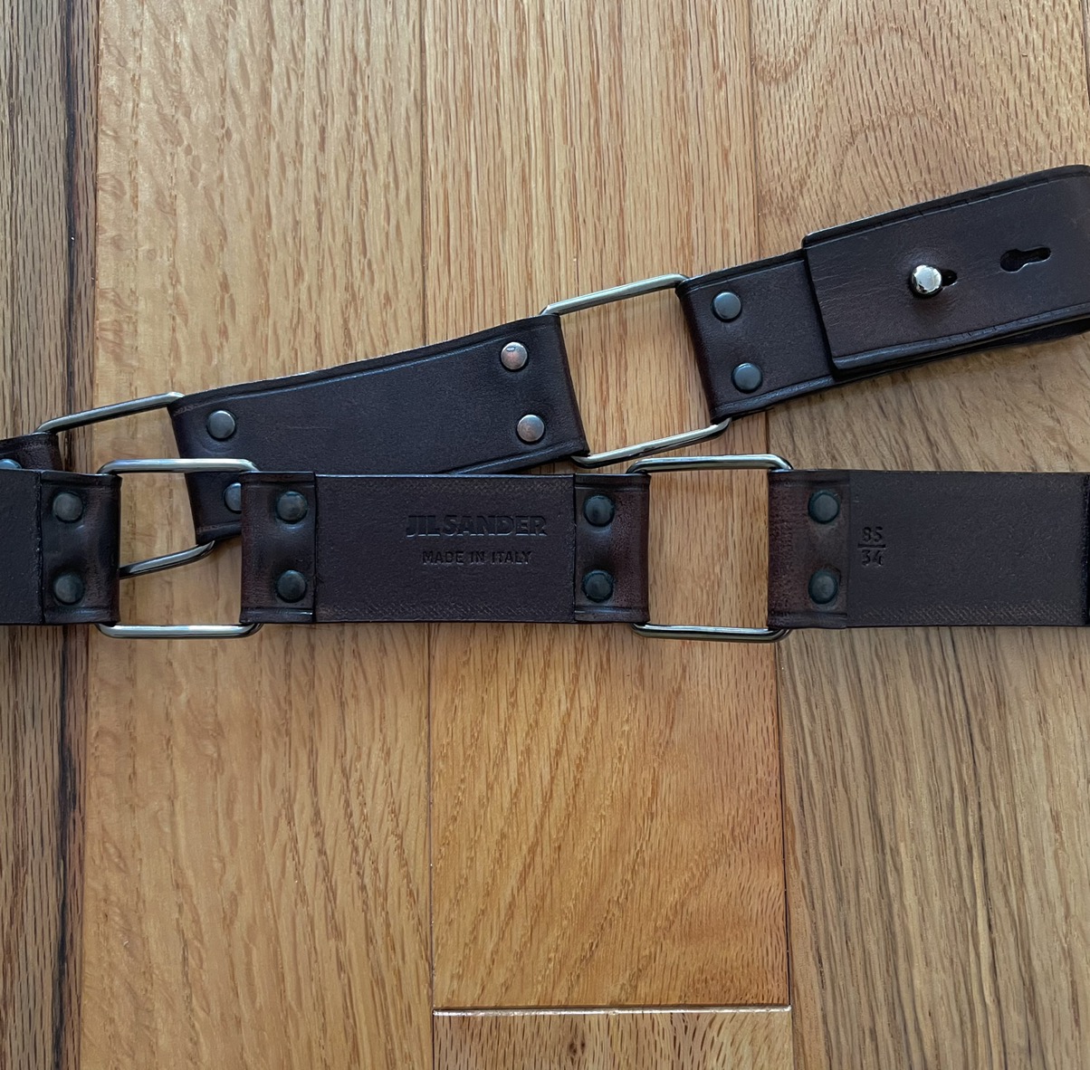 Jil Sander Patinated Calfskin Leather Iron Link Belt - 4