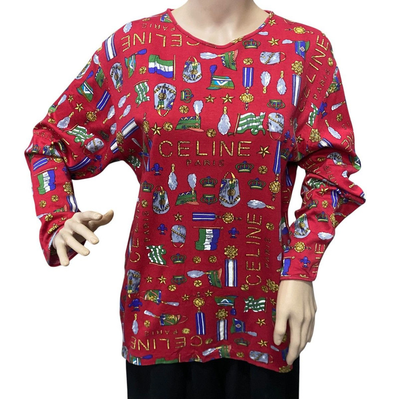 90s Celine Paris All Over Medallion & Ribbon Print - 1