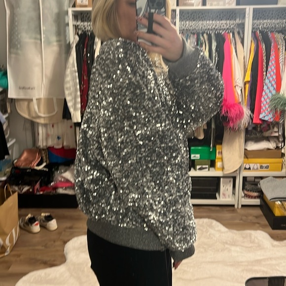 Zara Silver Sequin Bomber Jacket - 12