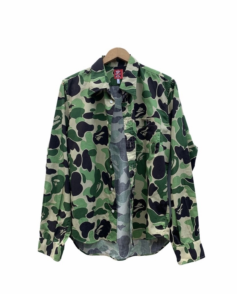 2000 Bape Green Camo Long Sleeve Button Shirt - 3