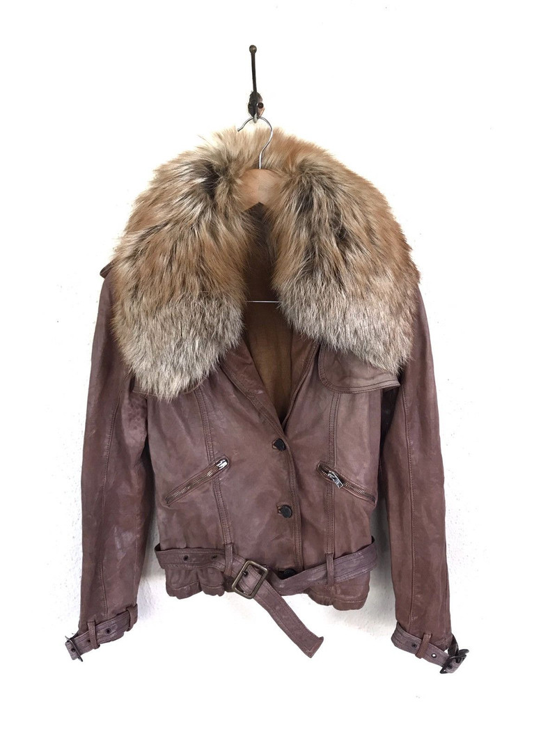 Giorgio Brato Brown Leather Jacket Fur Collar - 1