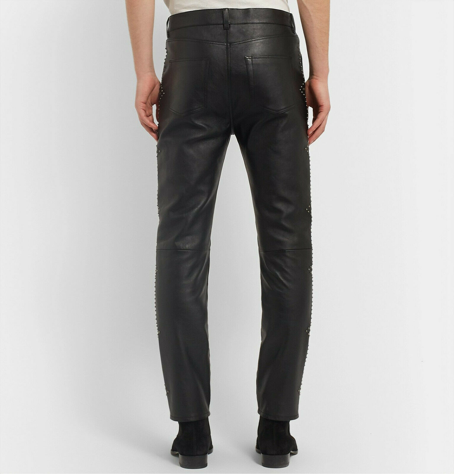 Brand New Saint Laurent Paris Slim Fit Studded Leather Pants 48IT,  3790$ - 5