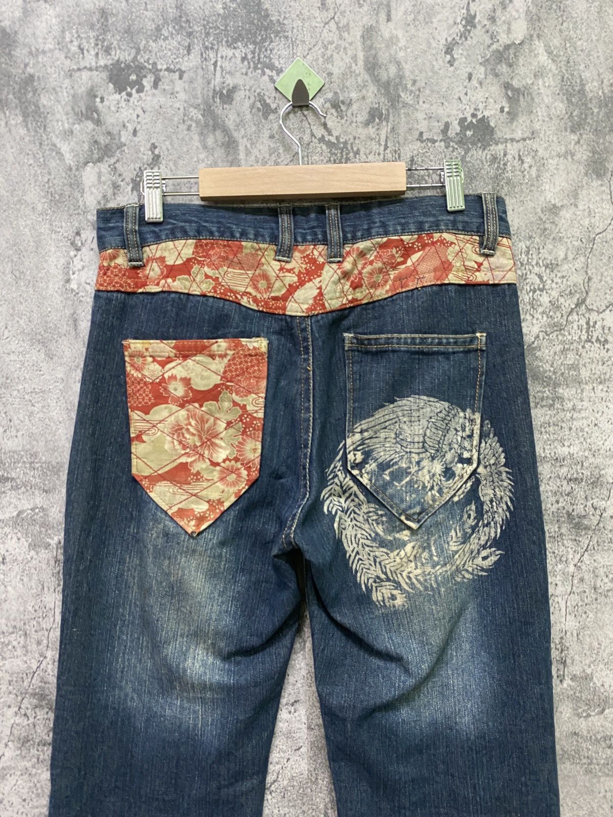 Vintage Japan Traditional Dragon Floral Designer Denim - 9