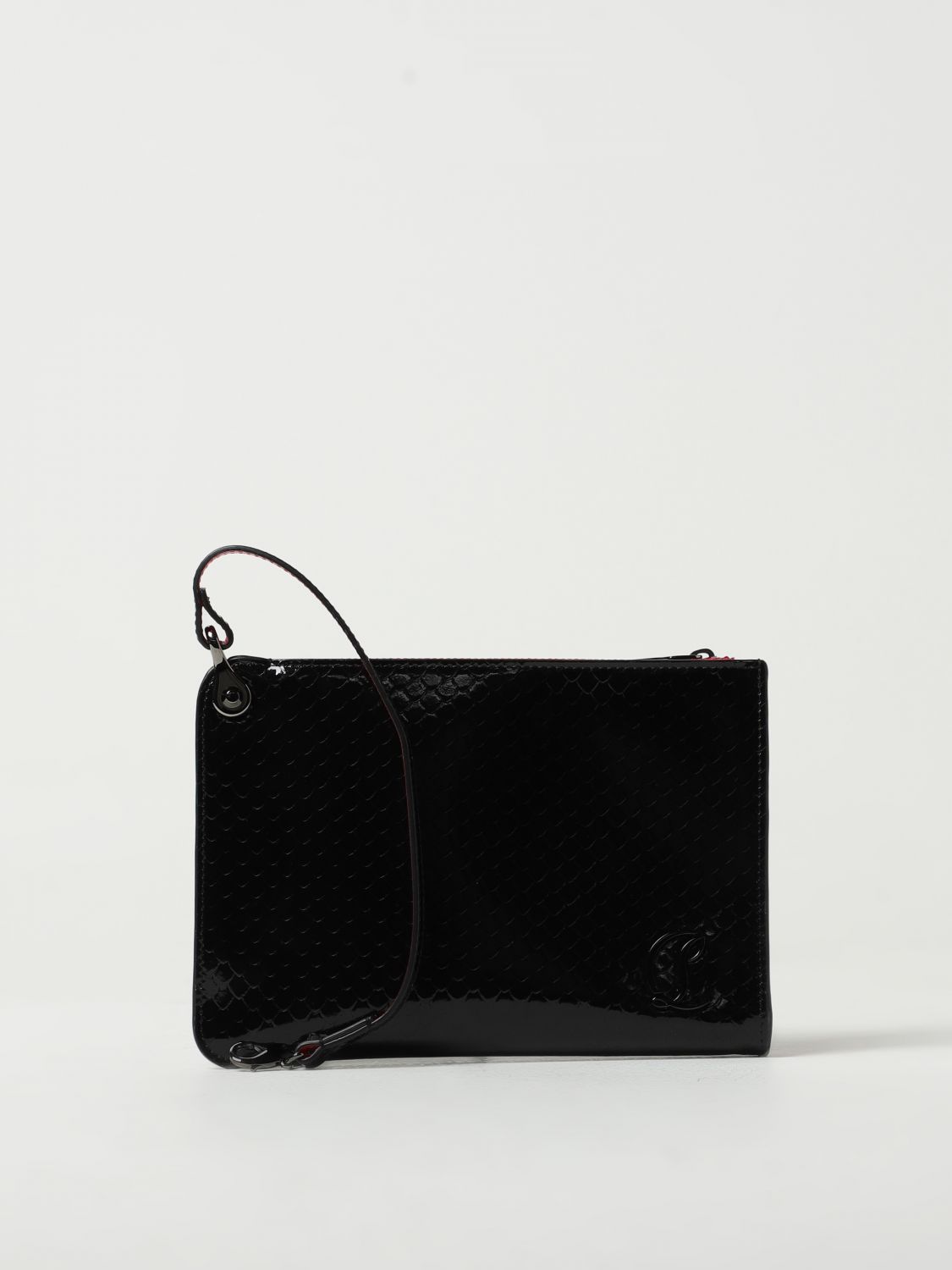 Embellished snake-effect patent-leather pouch - 1