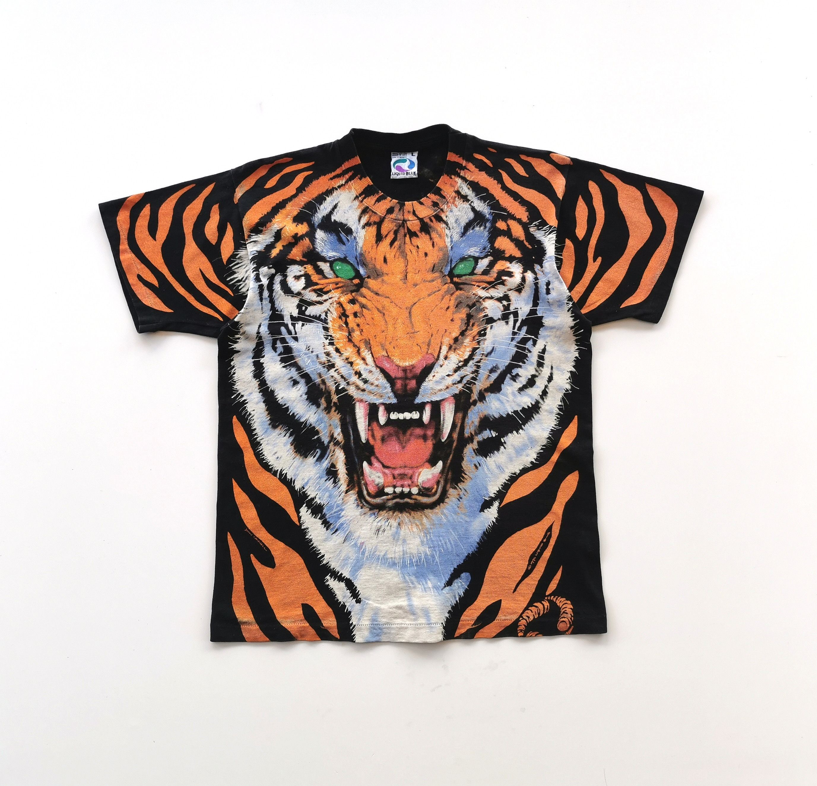 1995 Vintage Tiger Liquid Blue By John Connell Art Tshirt - 1