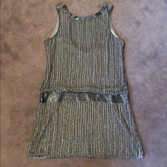 Parker Silver Gatsby Style Dress Sequin + Beaded - 13