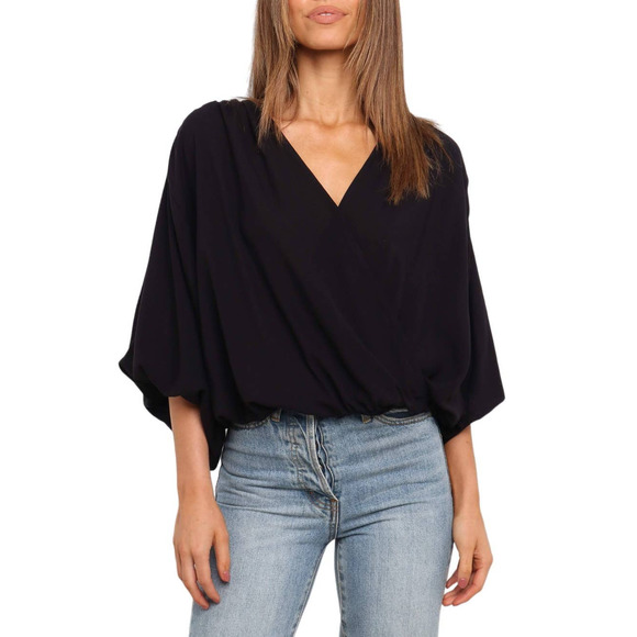 Petal & Pup - Petal + Pup Zermatt Black Dolman Sleeve Faux Wrap Blouse S/M - 1