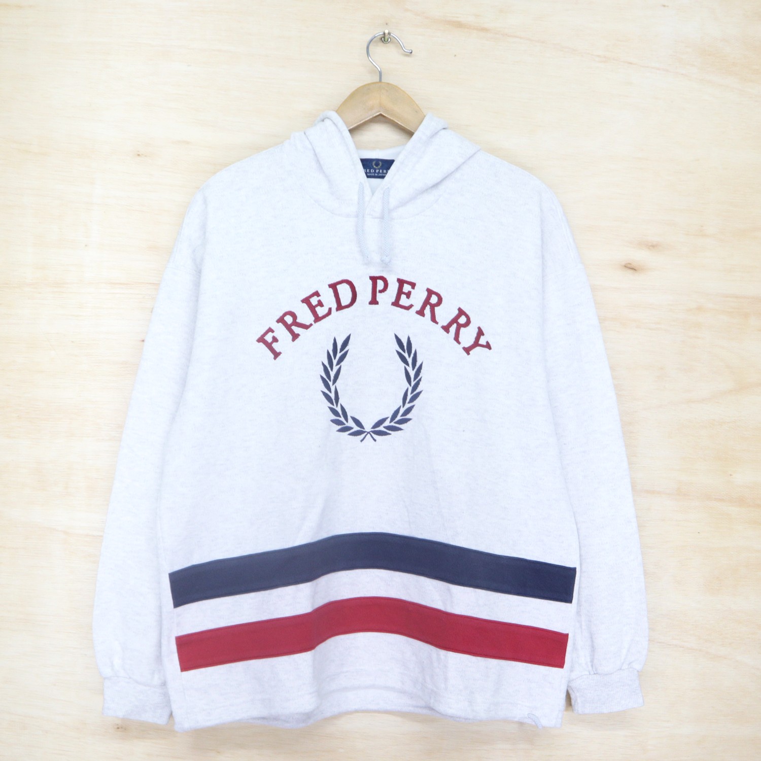 Vintage 90s FRED PERRY Big Logo Embroidered Sweater Sweatshirt Hoodie Pullover Jumper Made In Japan - 1