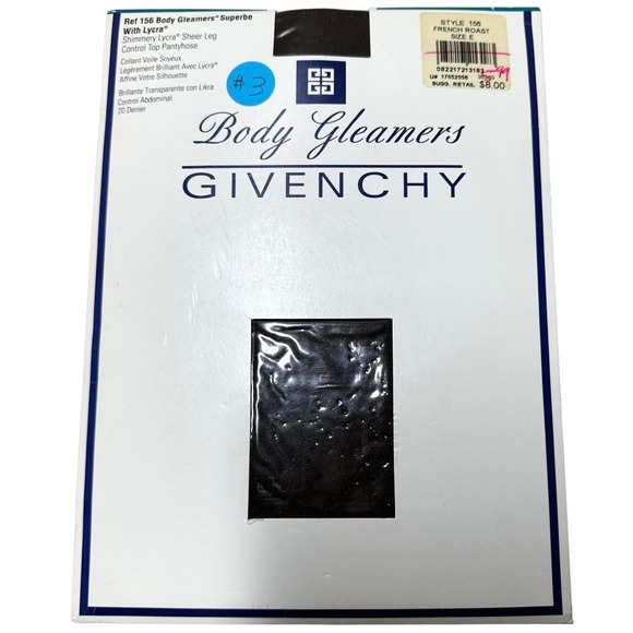 VTG Givenchy Body Gleamers Control Top Panty Hose Sheer Leg Sandal Toe Black - 1