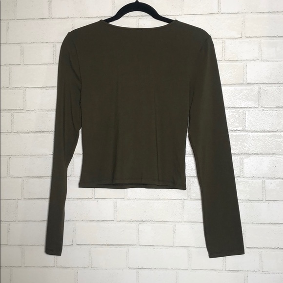 LF Olive Long Sleeve Lace Up Top - 2