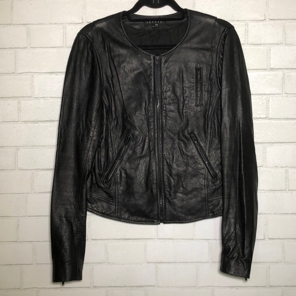 Theory Fida Black Genuine Leather Moto Jacket - 2