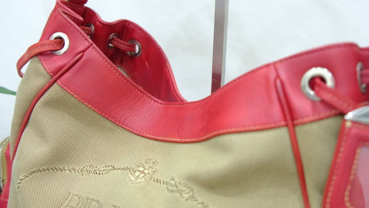Authentic Prada Jacquard canvas red leather handbag - 7