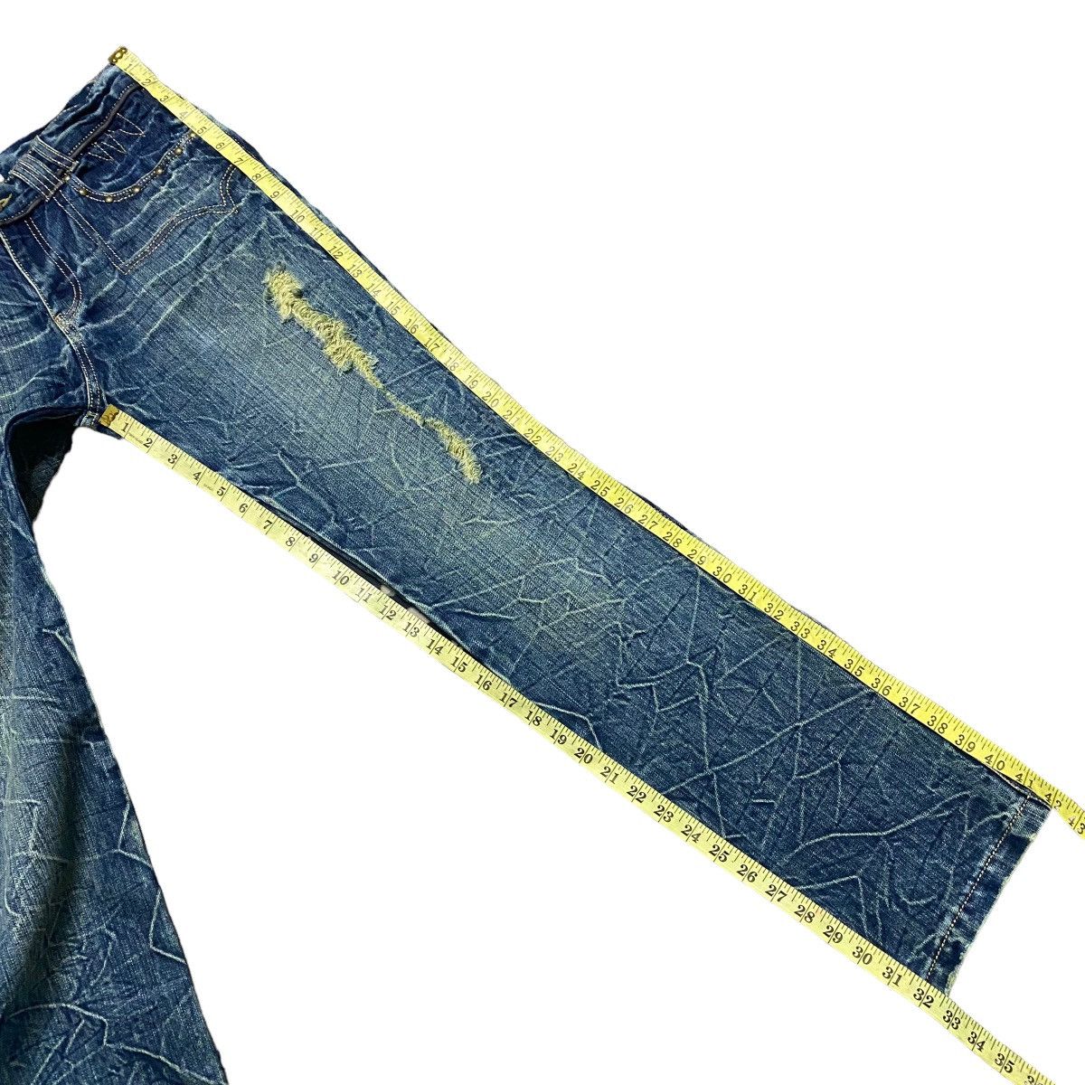 Distressed Denim - BEACH SOUND Gold Stitch Denim Flare Jeans - 18