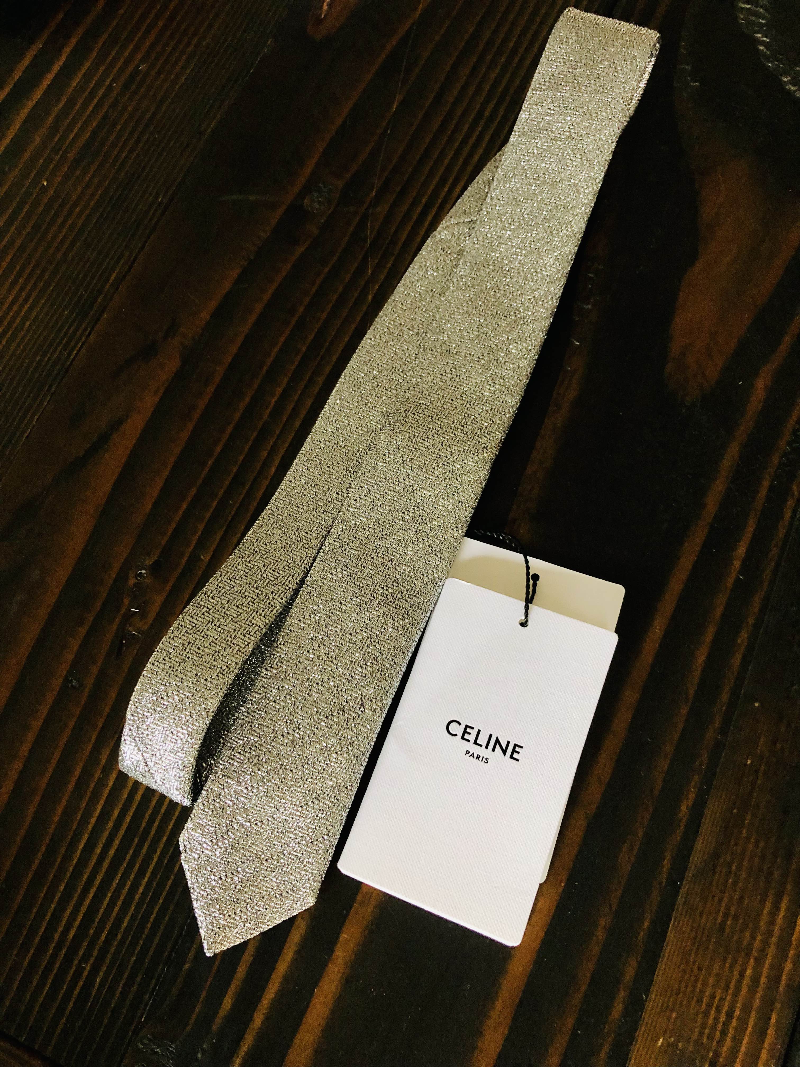 FW19 silver herringbone tie - 1