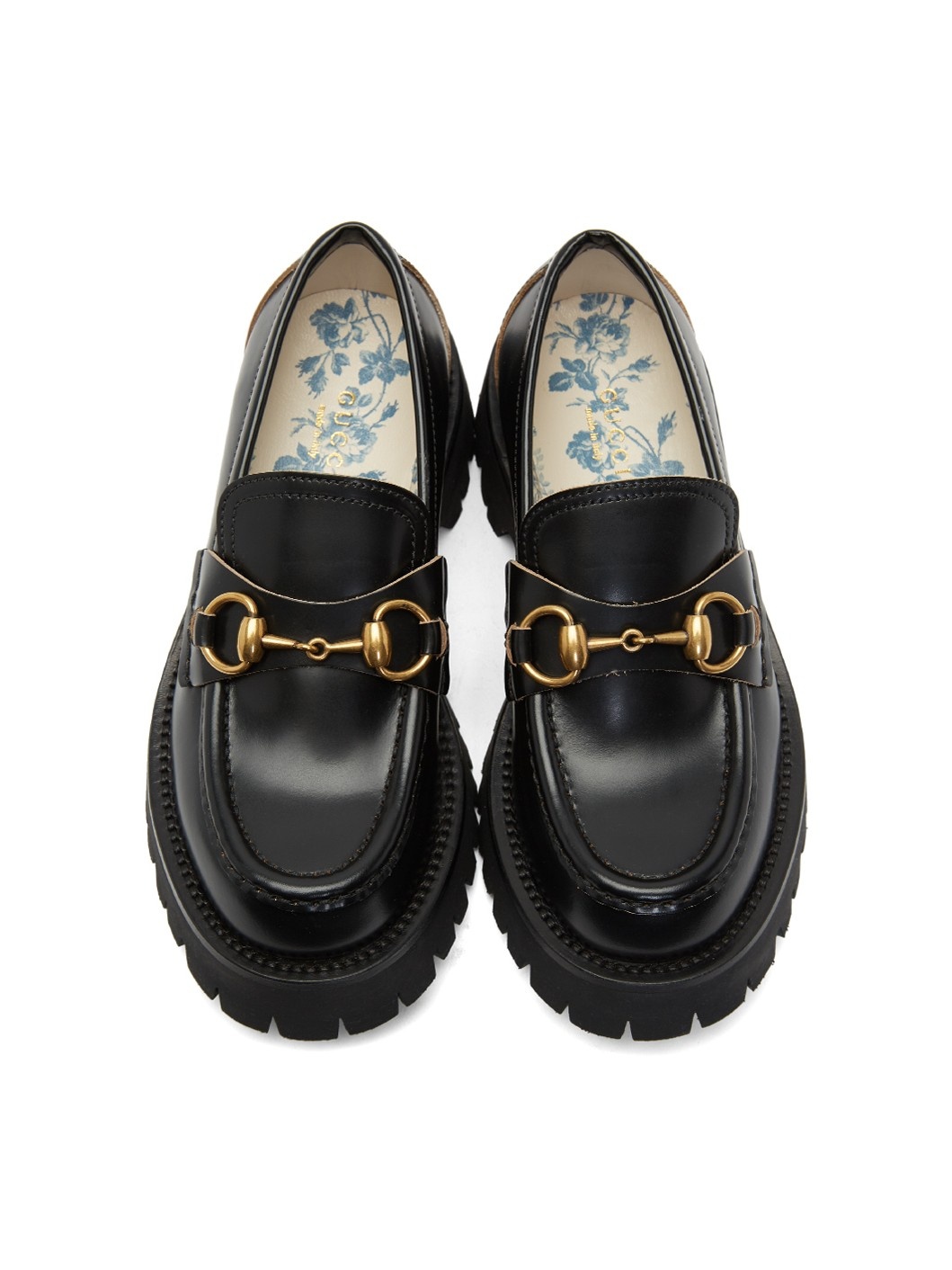 Black Leather Lug Sole Loafers - 5
