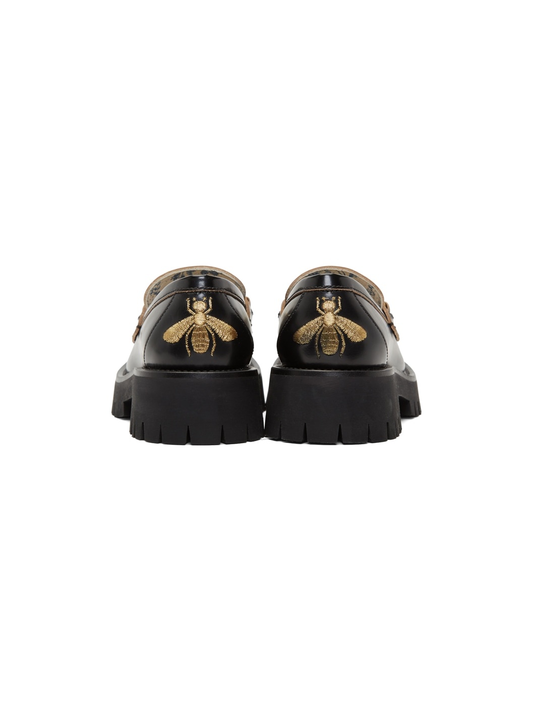 Black Leather Lug Sole Loafers - 4