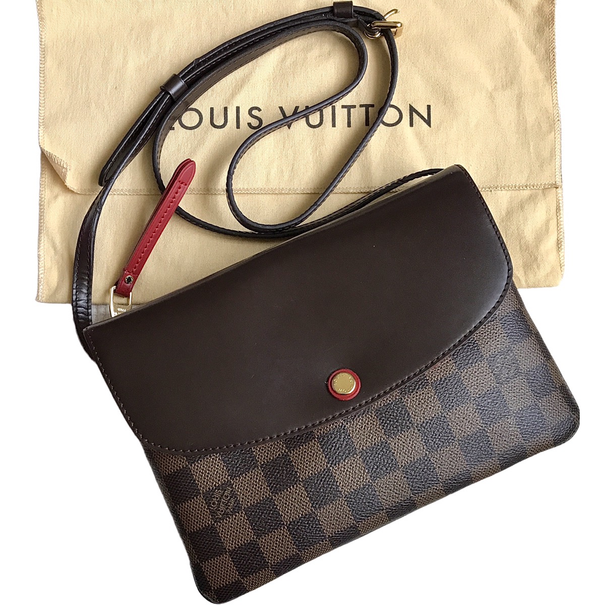 Louis Vuitton Damier Ebene Twice Cerise Pochette Sling Bag - 1