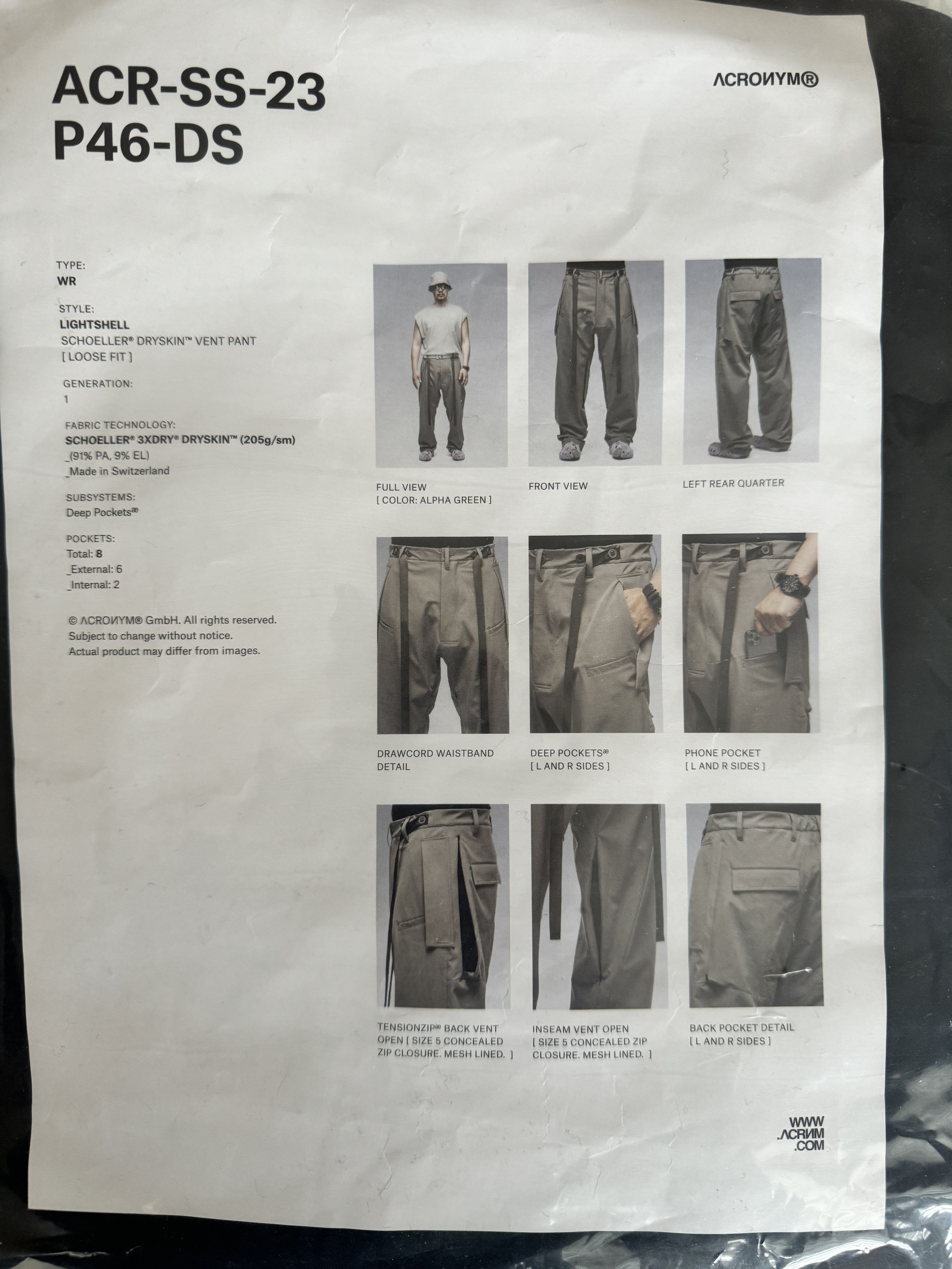 ACRONYM P46-DS SCHOELLER DRYSKIN VENT PANT - Medium | generalquarters |  REVERSIBLE