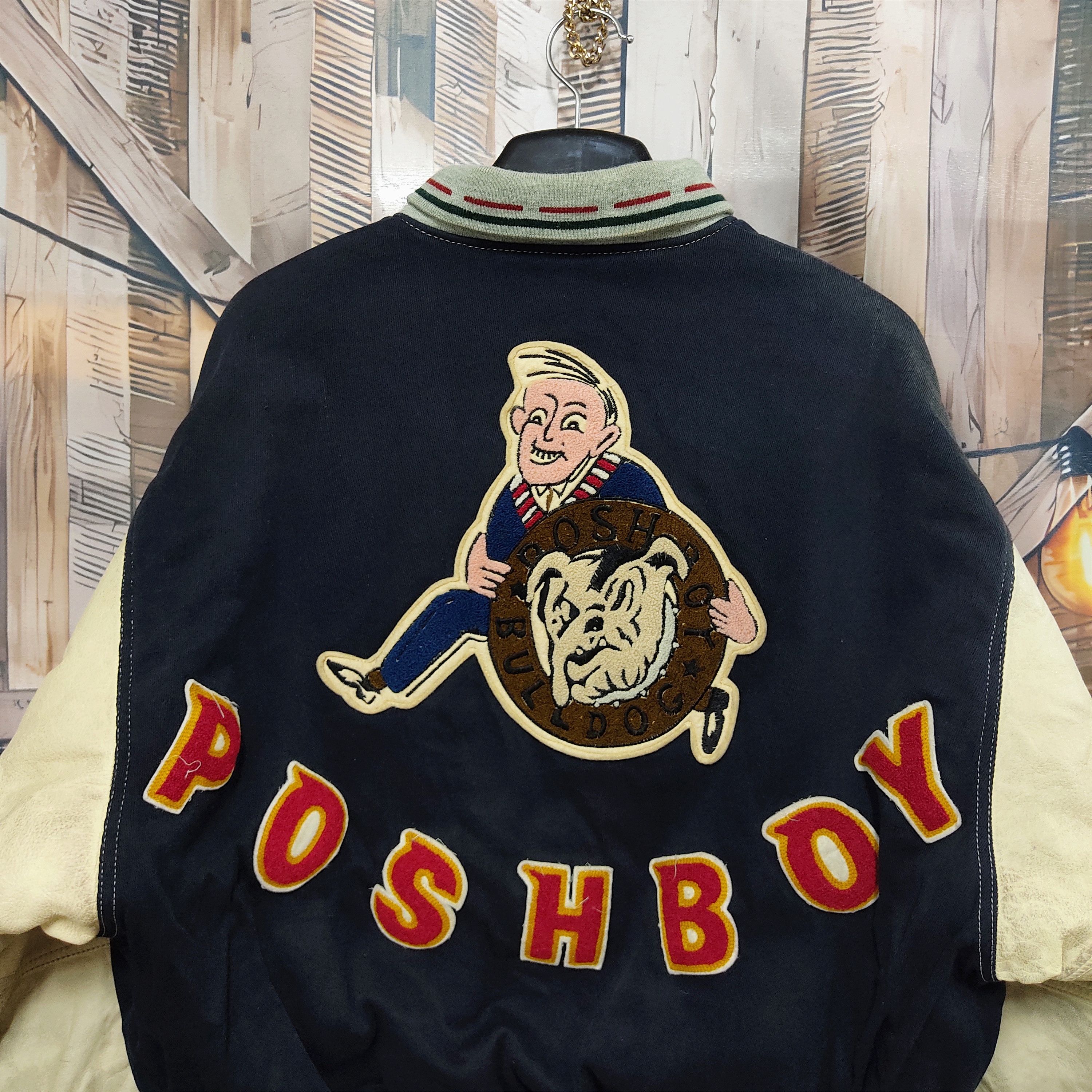 Vintage THE POSH BOY Leather Sleeve Patched Varsity Jacket - 2