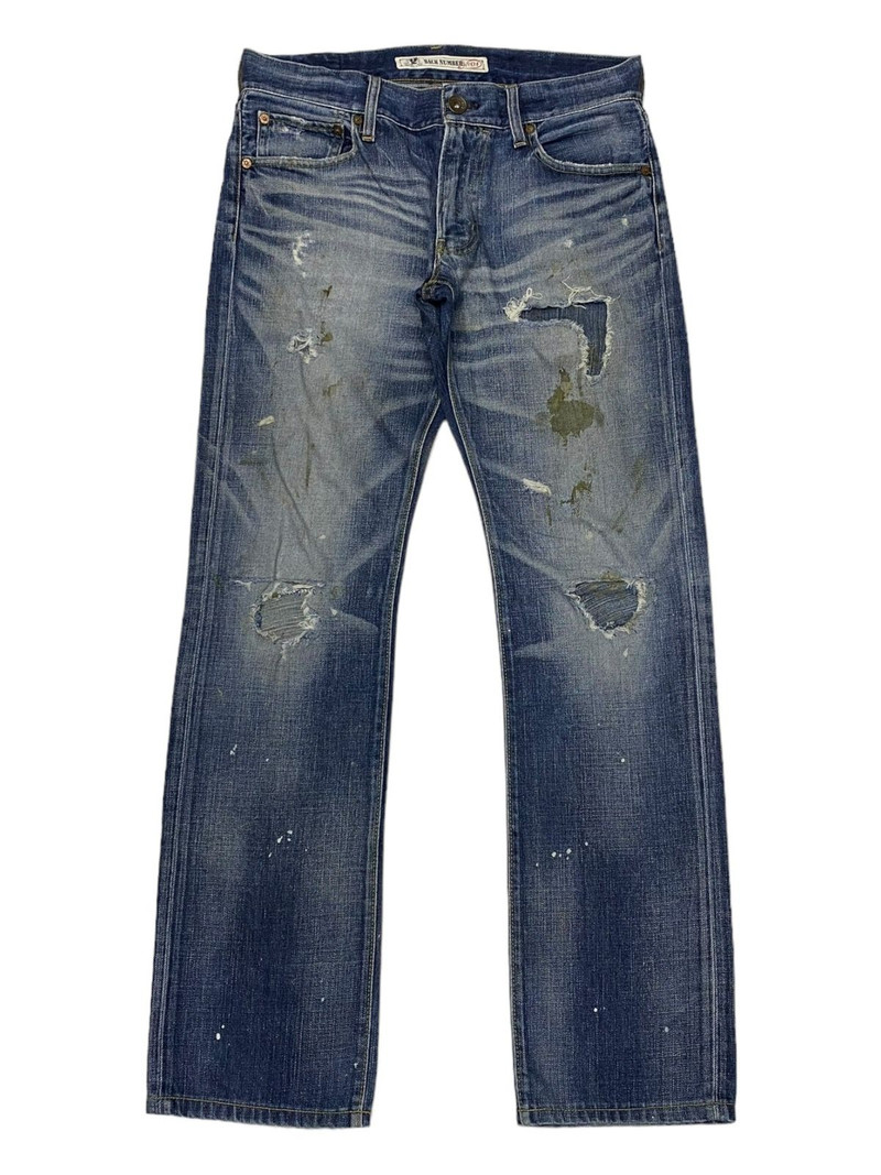 🔥BACK NUMBER PATCHWORK DISTRESSED DENIM KAPITAL STYLE JEANS - 1