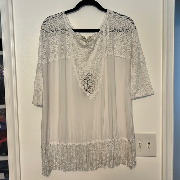 Vintage Havana White Fringe Trim Crochet Beach Top - 2