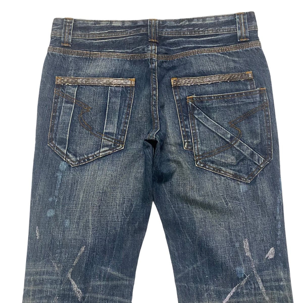 Le Grande Bleu (L.G.B.) - SEMANTIC DESIGN Whisker Denim Flare Jeans Leather Trimmed - 10