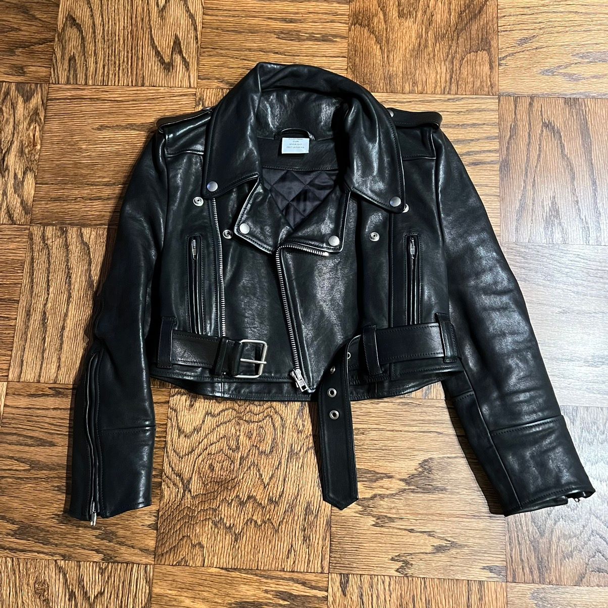 Cropped Leather Biker Jacket - 1