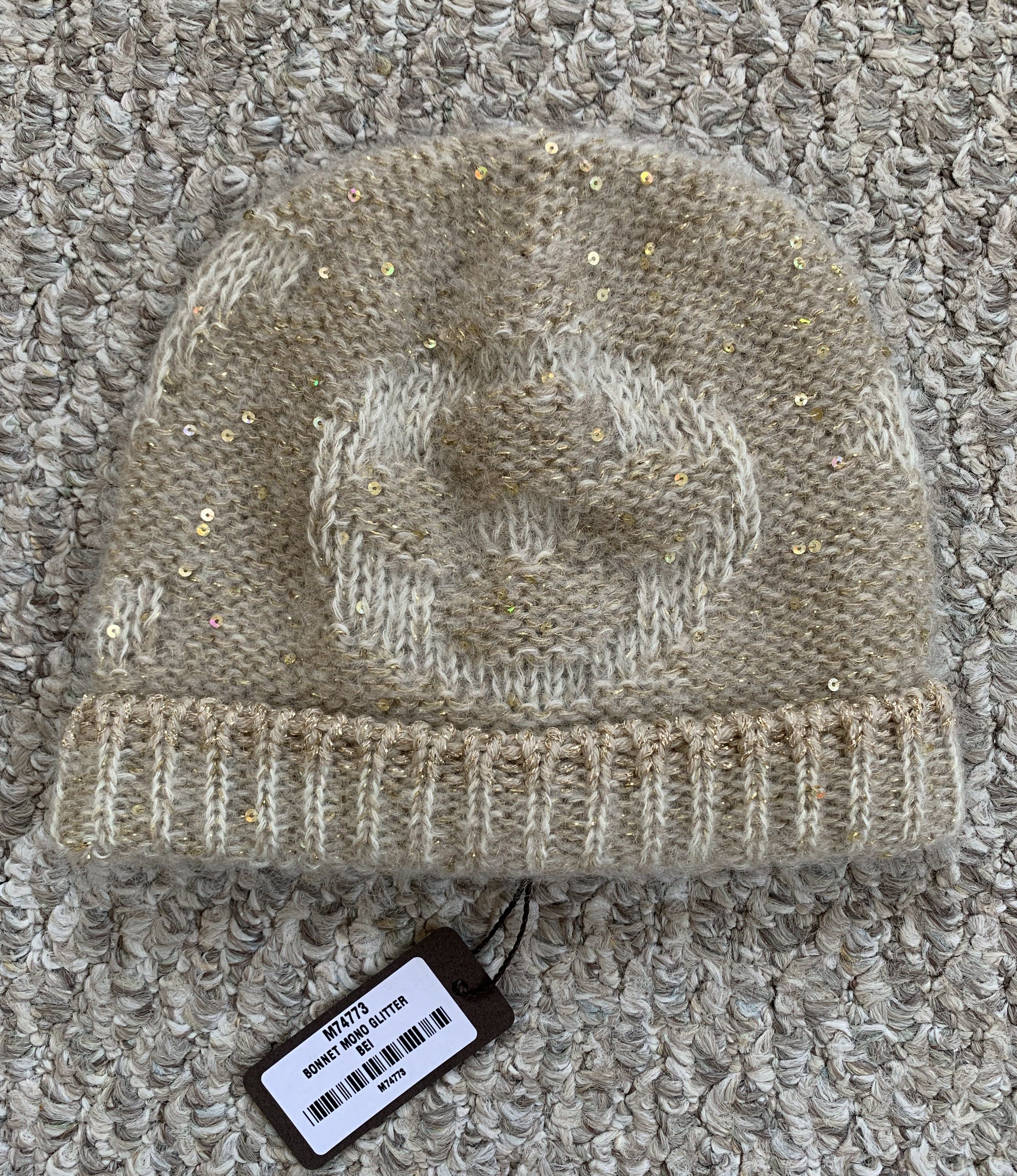 NEW Louis Vuitton Beige Monogram Mohair Glitter Beanie - 2