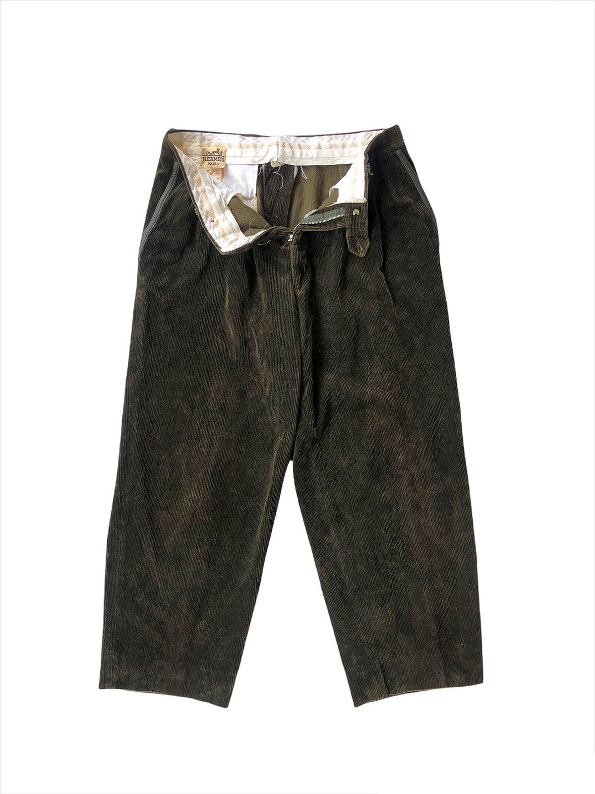 GRAIL🔥70s Hermés Paris Leather Pockets Velvet Baggy Pants - 1