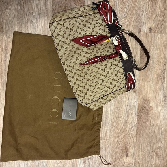 Gucci Monogram Canvas Horsebit Positano Scarf Shopper Tote - 11