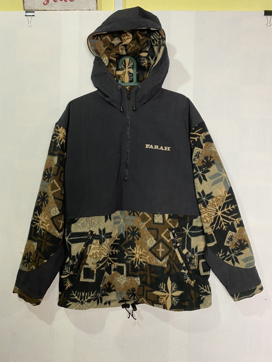 Vintage - FARAH Half Zipped Fleece Nylon Hoodie Jacket - 3