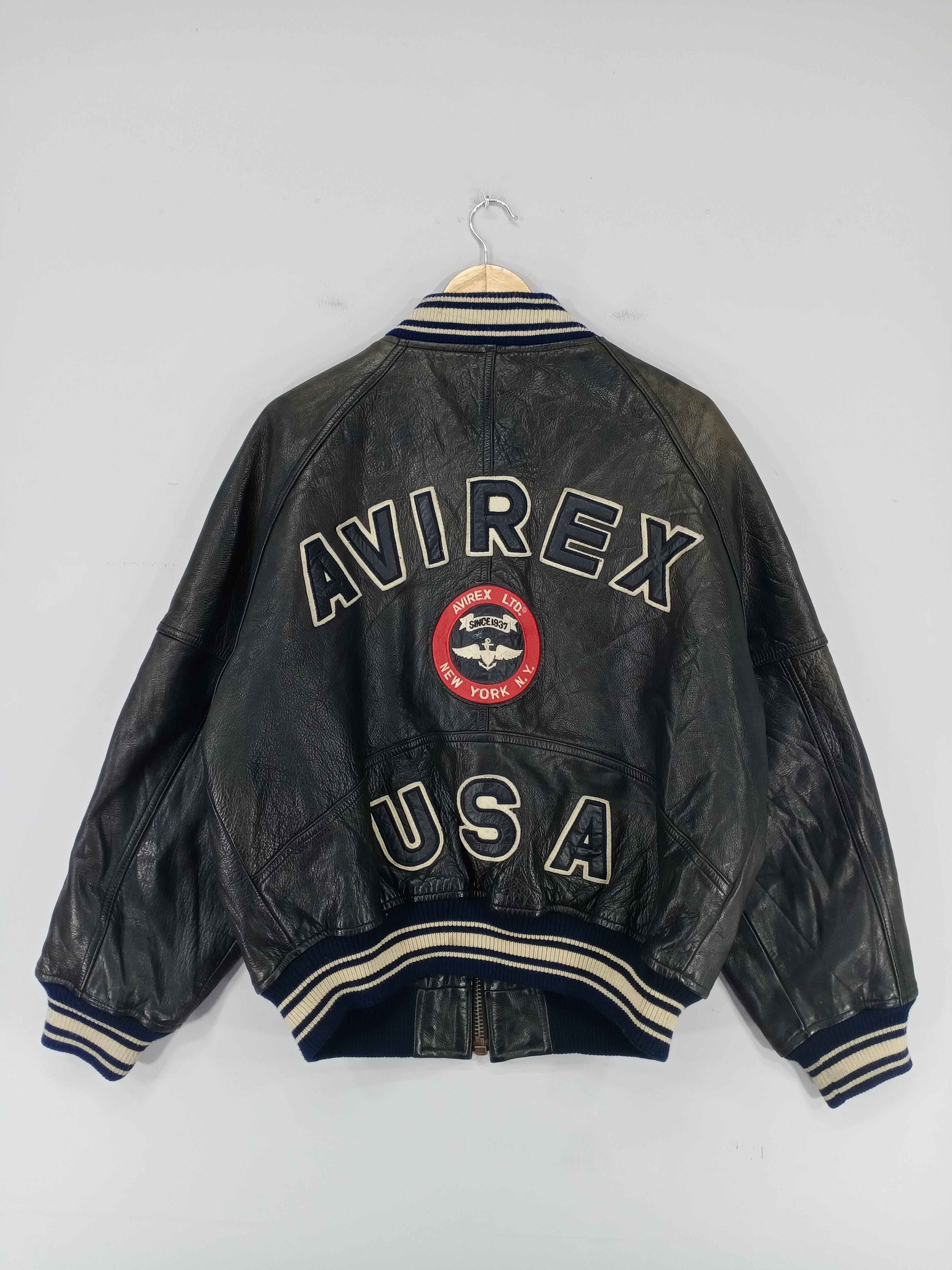 💥RARE💥Vintage Avirex Usa Spell Out Varsity Leather Jacket - 1