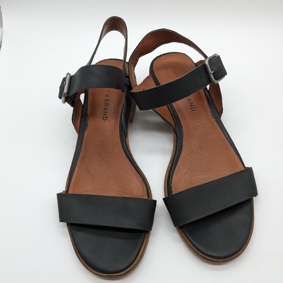 Lucky Brand Toni Block Heel Black Leather Ankle Strap Sandal 8M Euro 38 - 3