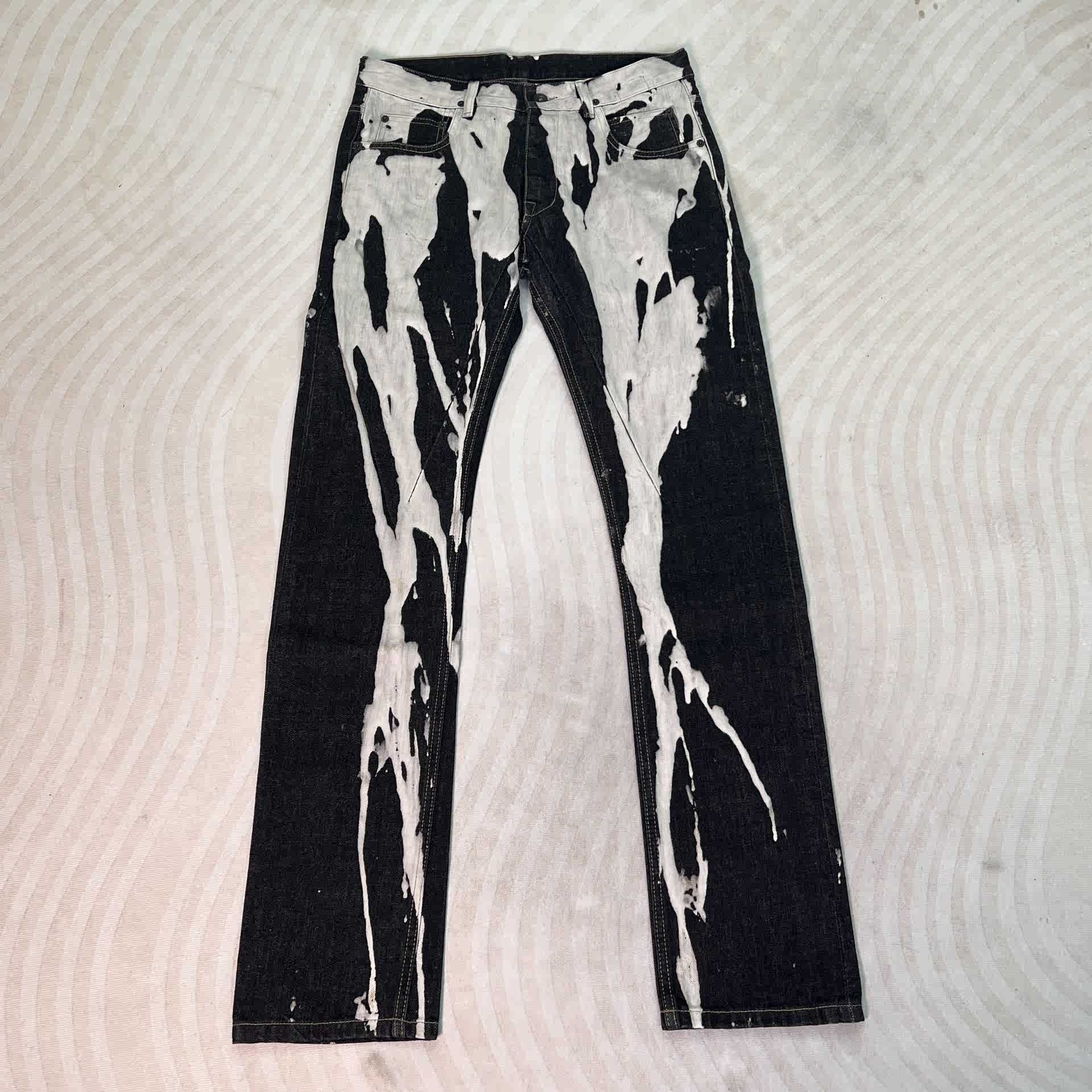 Rick Owens fw16 Bleach Vomit Detroit Cut Denim Jeans - 1