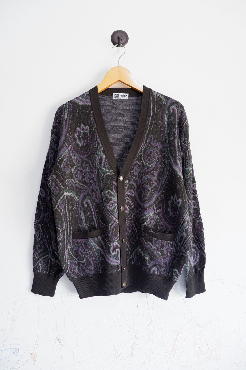 Japanese Brand - Vintage Jacquard Paisley Knit Cardigan - 1