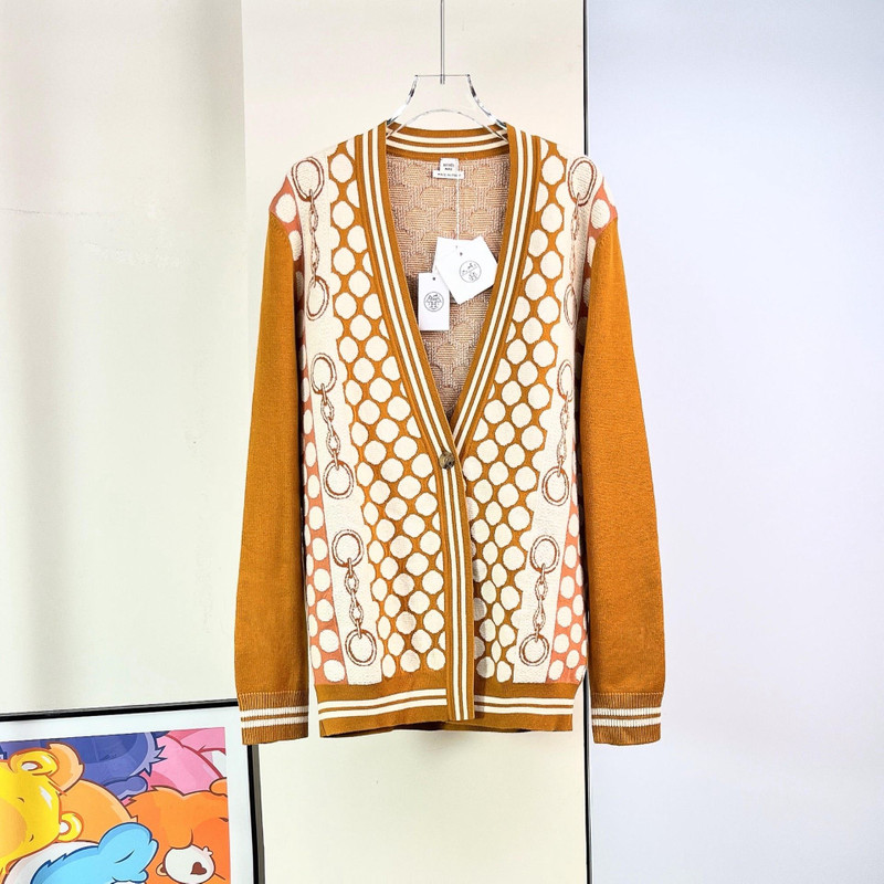 Hermès orange knitted cardigan jacket - 1