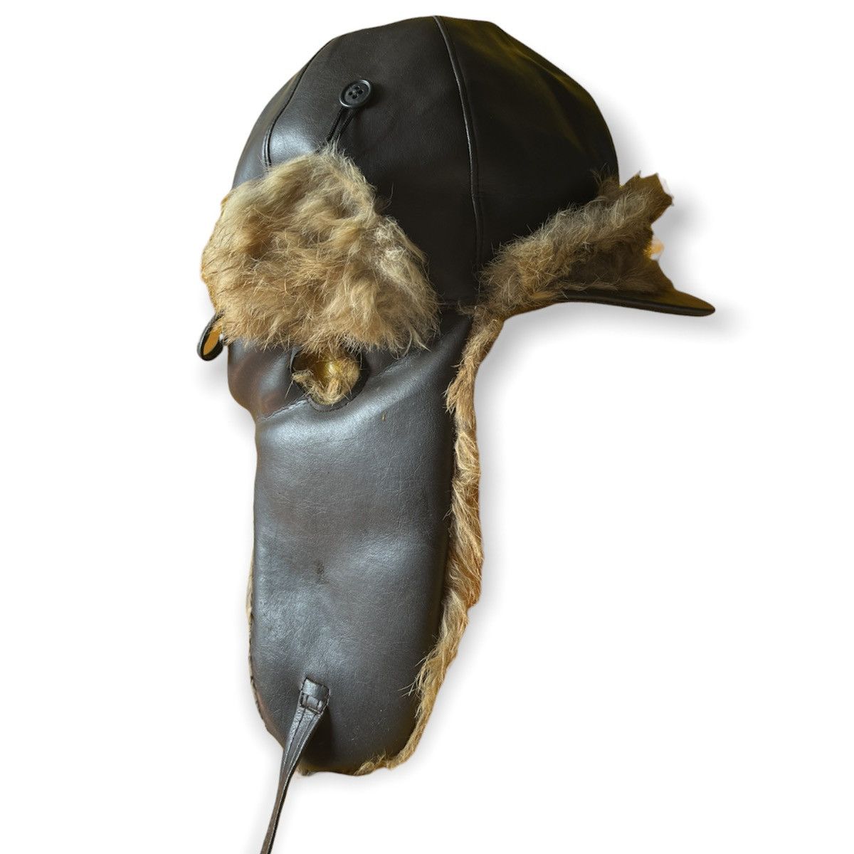RARE ITEMS 🔥 Vintage Pilot Faux Fur Trapper Leather Fur Hat - 3