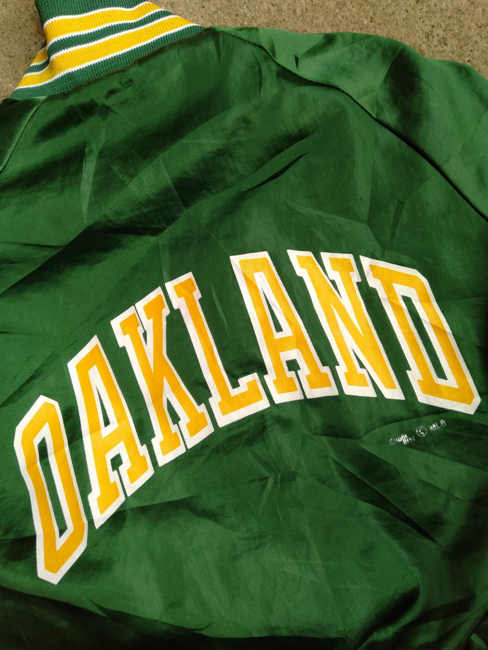 1989 Chalkline Oakland Athletics Arch Spellout vintage satin jacket - 14