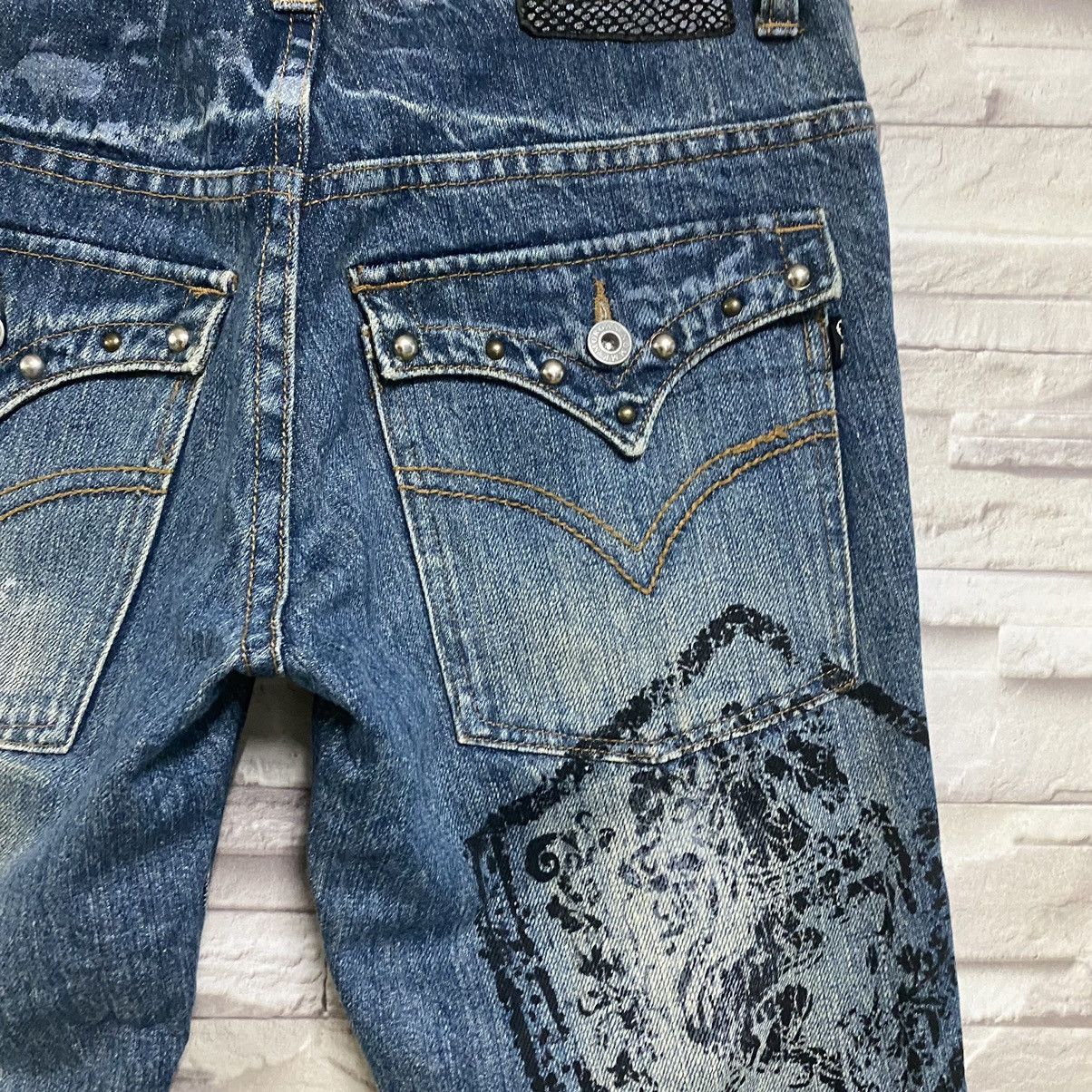 Morgan Homme Distressed Denim Flare Jeans Studded - 12