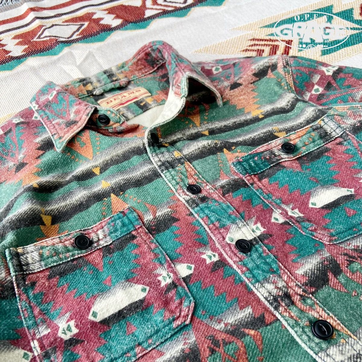 BEAMS Aztec Long Sleeve Button Up Shirt Navajo - 7