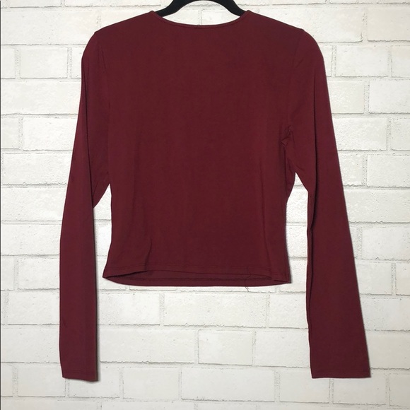 LF Burgundy Long Sleeve Lace Up Top - 6