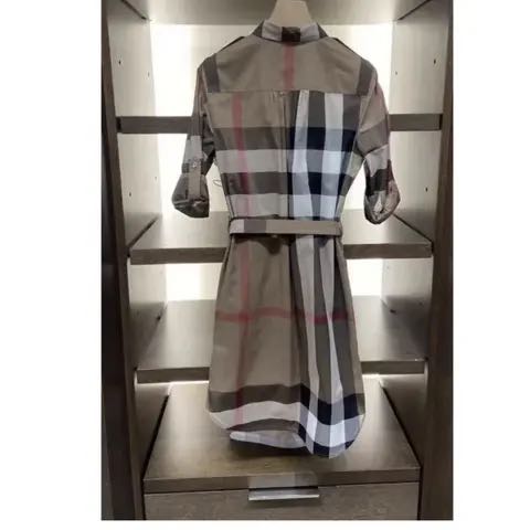New Burberry dress Classic Checked Midi Dress Taupe brown  women’s US 8 - 3