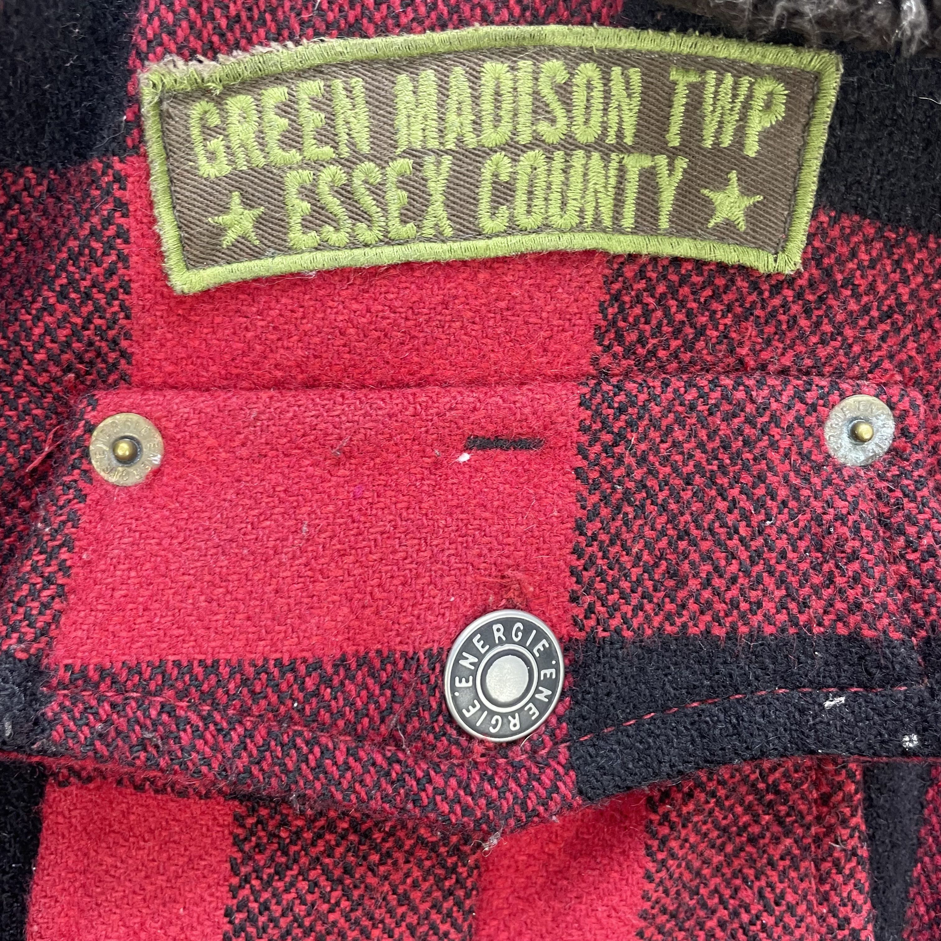 Vtg Energie Gold X Sixty Fox River Pacth Buffalo Plaid Shearling Jacket - 9