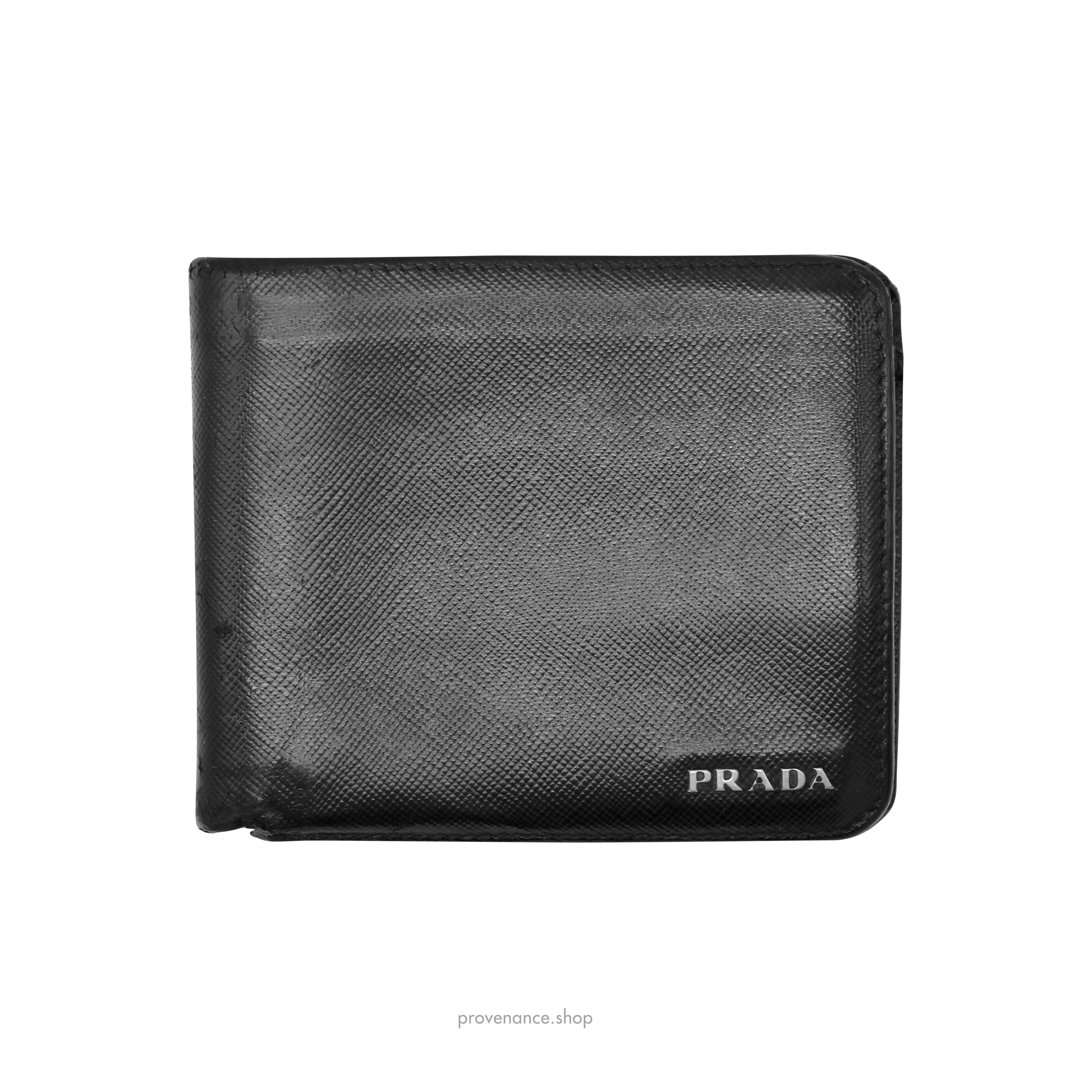 Prada Logo Bifold Wallet - Black Saffiano Leather - 1