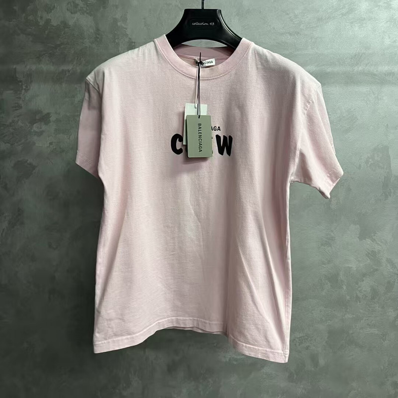 Balenciaga Pink "Crew" Letter-Print Short-Sleeve T-Shirt - 1