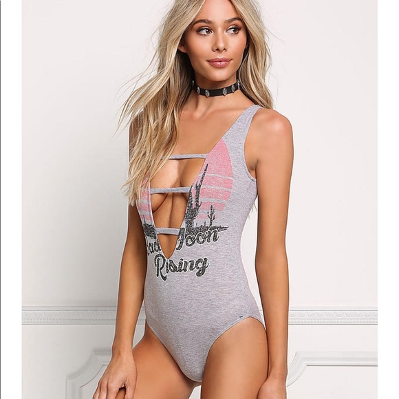 Love Culture - Plunge Ladder Front Graphic Festival Bodysuit - 2