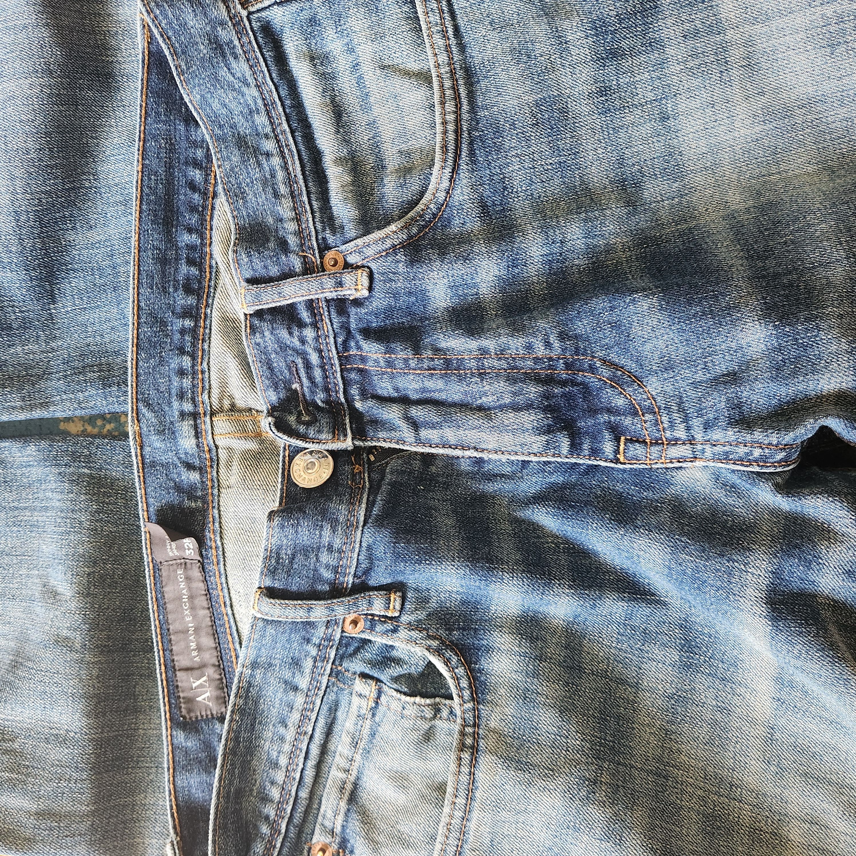 Vintage Armani Exchange Distressed Denim Blue Jeans - 5