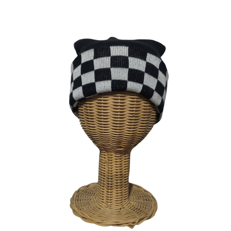 Y2K Hollywood Mirror Punk Checkerboard Beanie Hats - 1